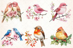 Cute Birds on Branch Clipart Bundle - CraftNest - Digital Crafting and Art