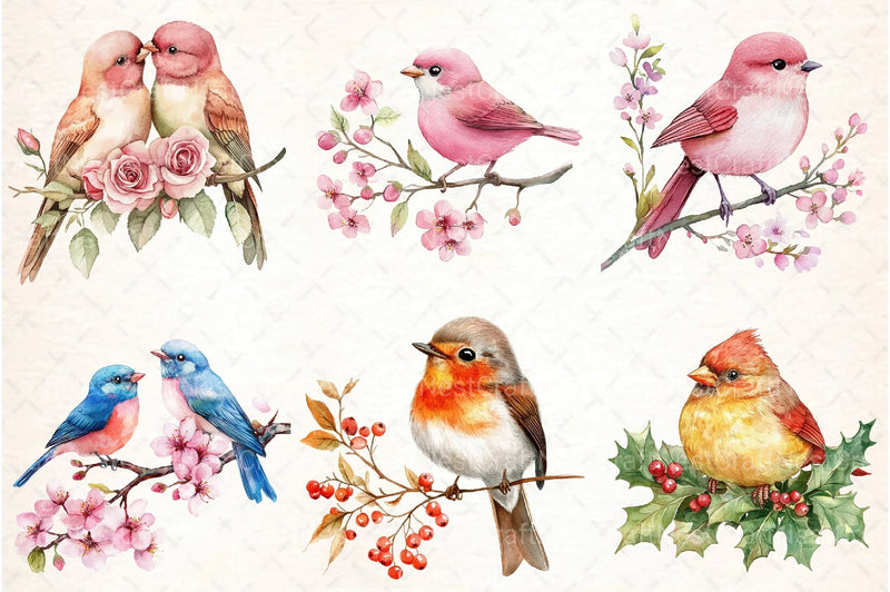 Cute Birds on Branch Clipart Bundle - CraftNest - Digital Crafting and Art