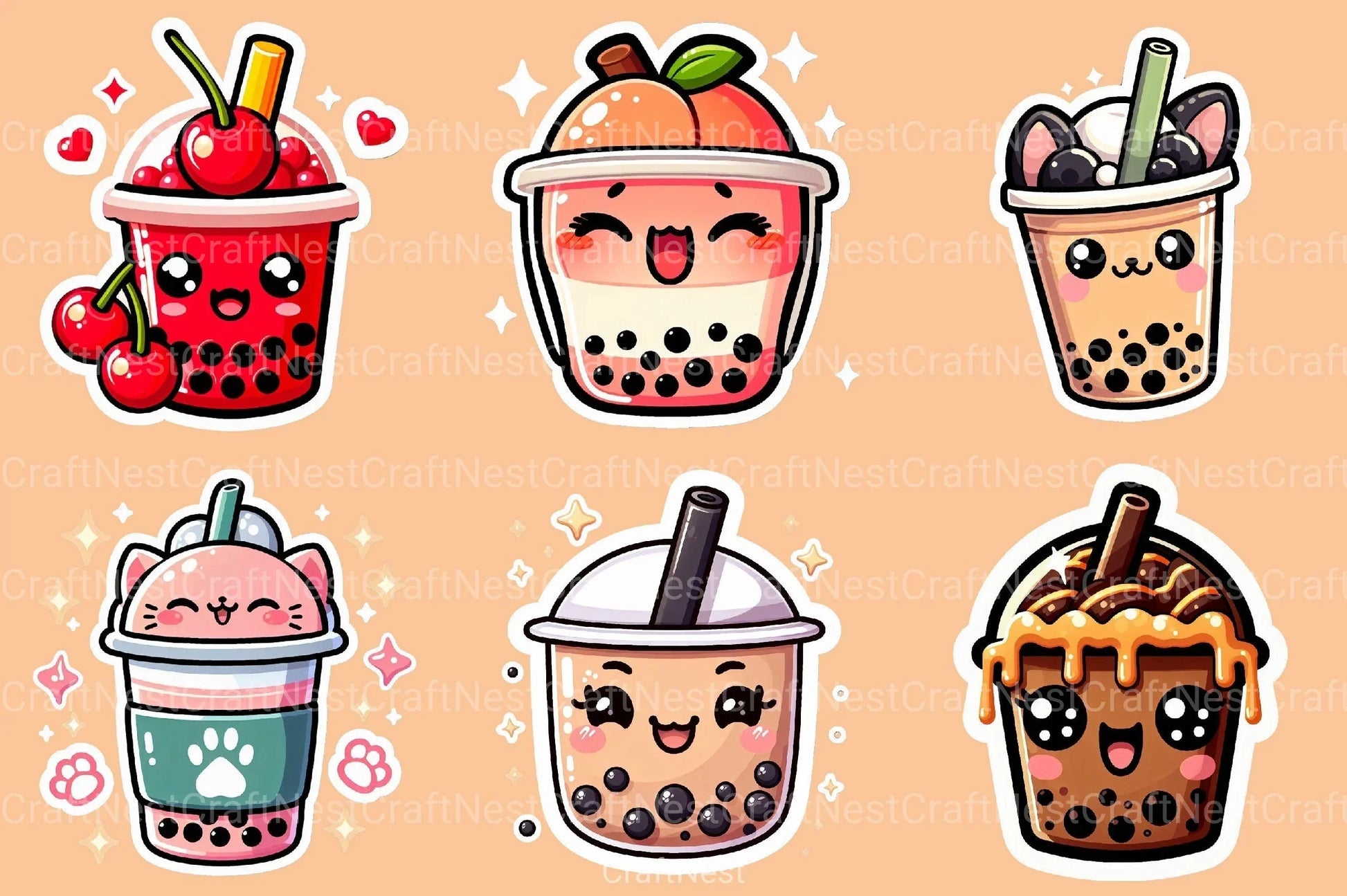 Boba Tea Sticker Clipart Bundle - CraftNest - Digital Crafting and Art