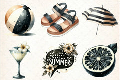Ivory and Black Hello Summer Clipart Bundle - CraftNest - Digital Crafting and Art