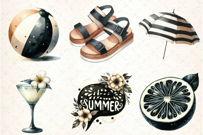 Ivory and Black Hello Summer Clipart Bundle - CraftNest - Digital Crafting and Art