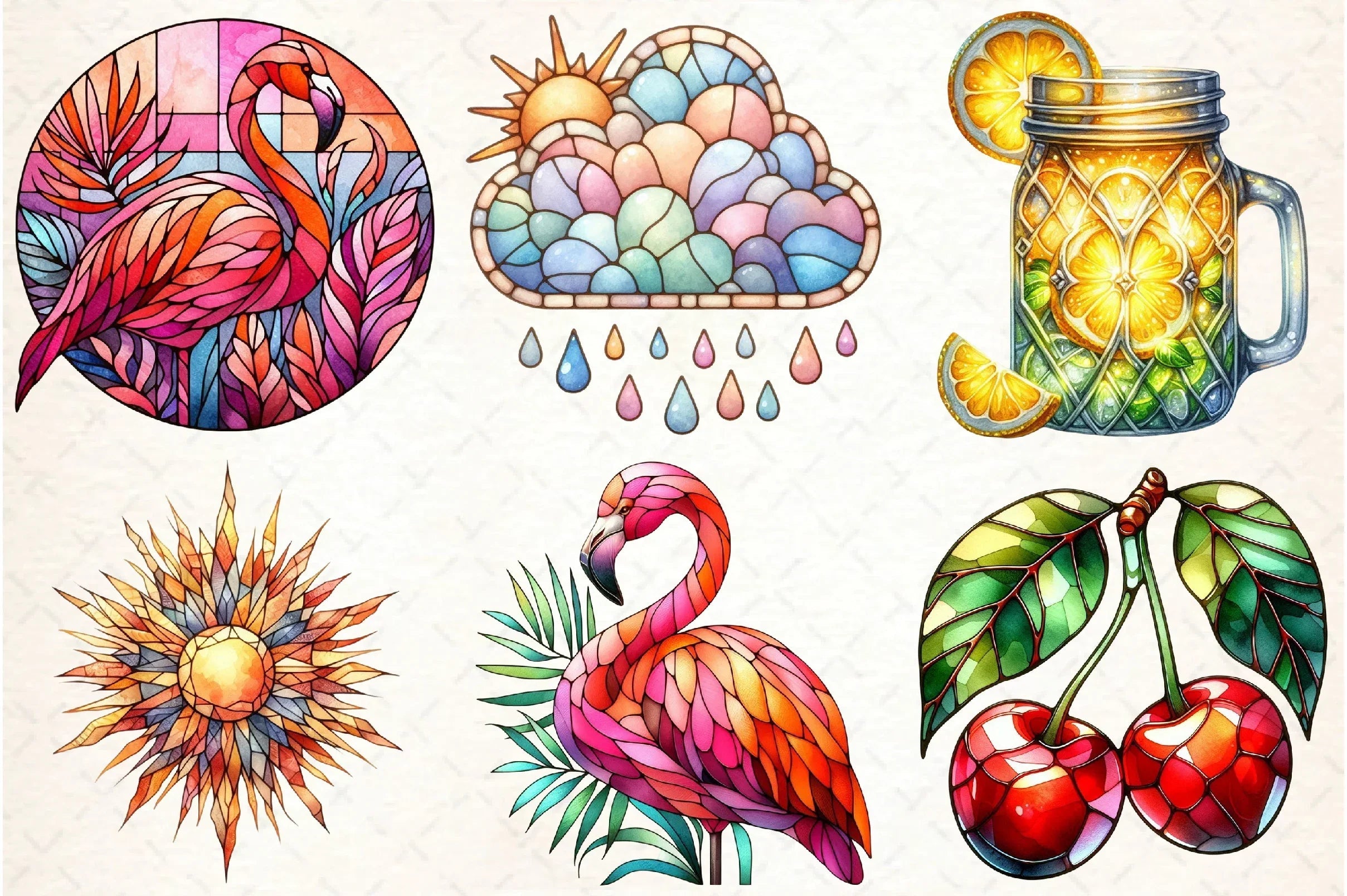 Stained Glass Summer Clipart Bundle - CraftNest - Digital Crafting and Art