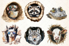 Funny Animals in Hole Clipart Bundle - CraftNest - Digital Crafting and Art