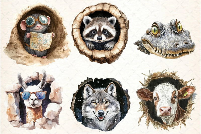 Funny Animals in Hole Clipart Bundle - CraftNest - Digital Crafting and Art