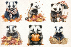 Autumn Badger Clipart Bundle - CraftNest - Digital Crafting and Art