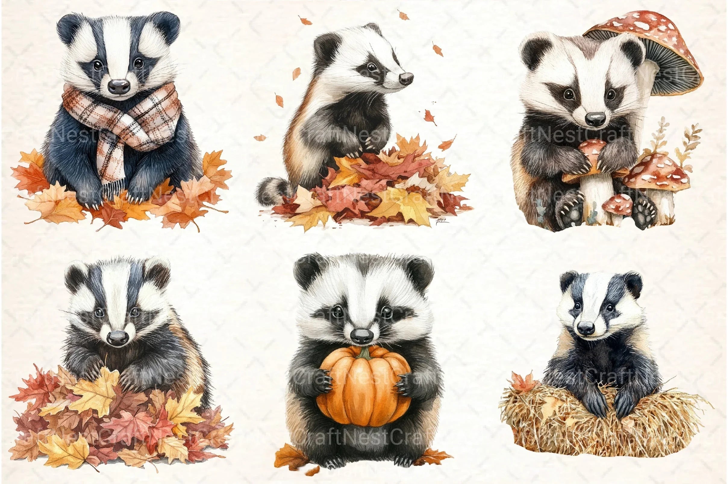 Autumn Badger Clipart Bundle - CraftNest - Digital Crafting and Art