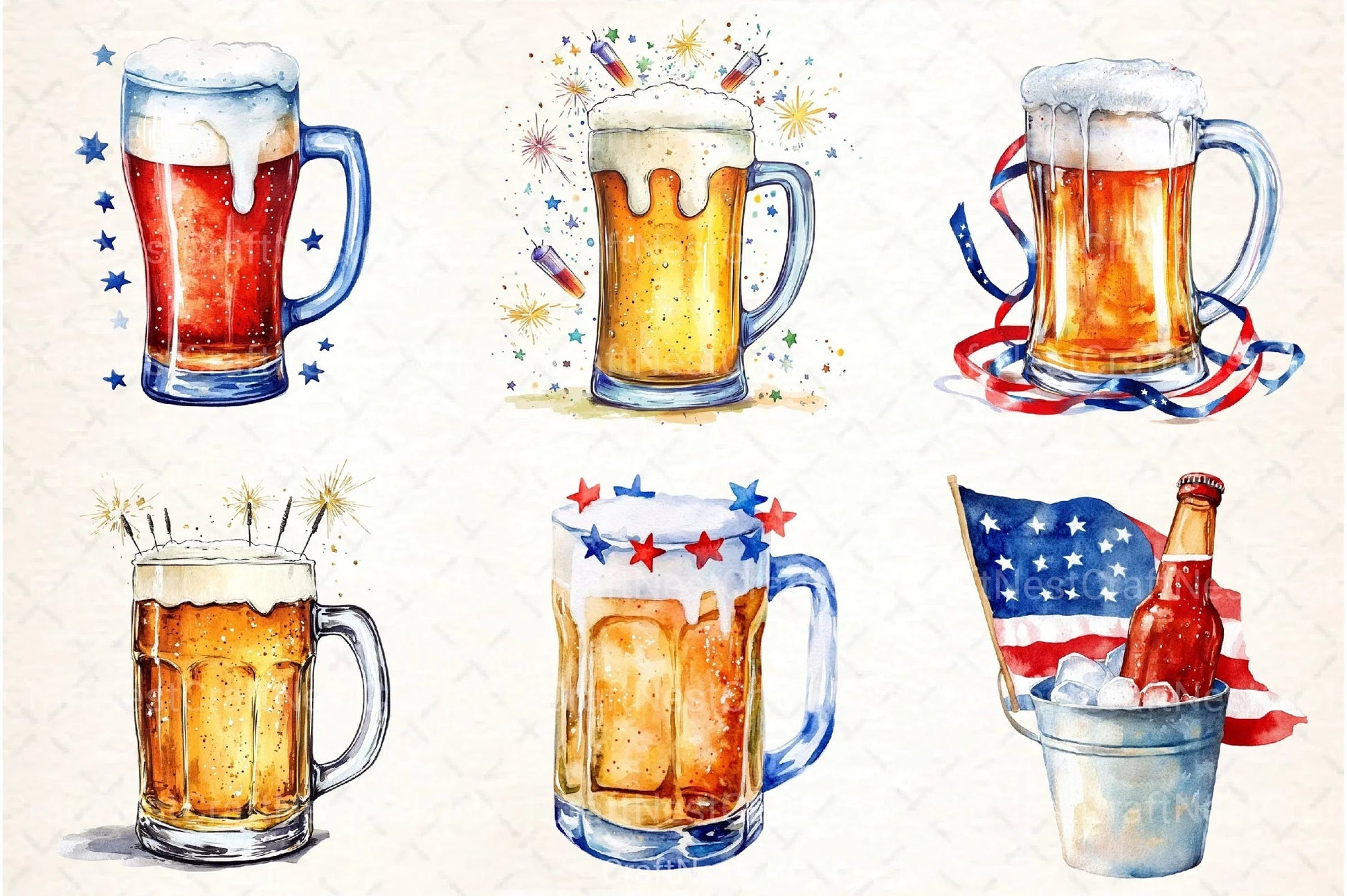 Patriotic 4th of July Beer Glass Clipart Bundle - CraftNest - Digital Crafting and Art