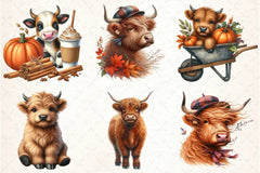 Autumn Highland Cow Clipart Bundle - CraftNest - Digital Crafting and Art