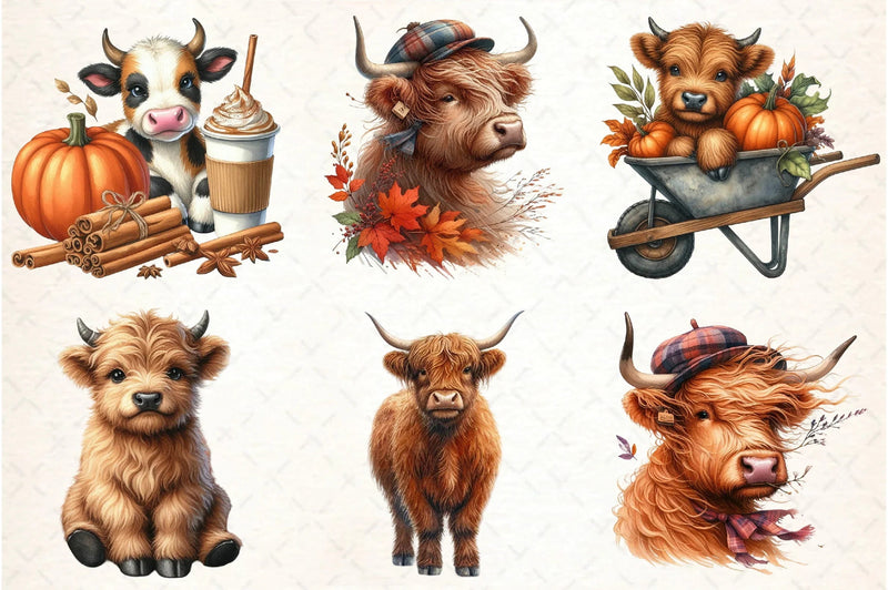 Autumn Highland Cow Clipart Bundle - CraftNest - Digital Crafting and Art
