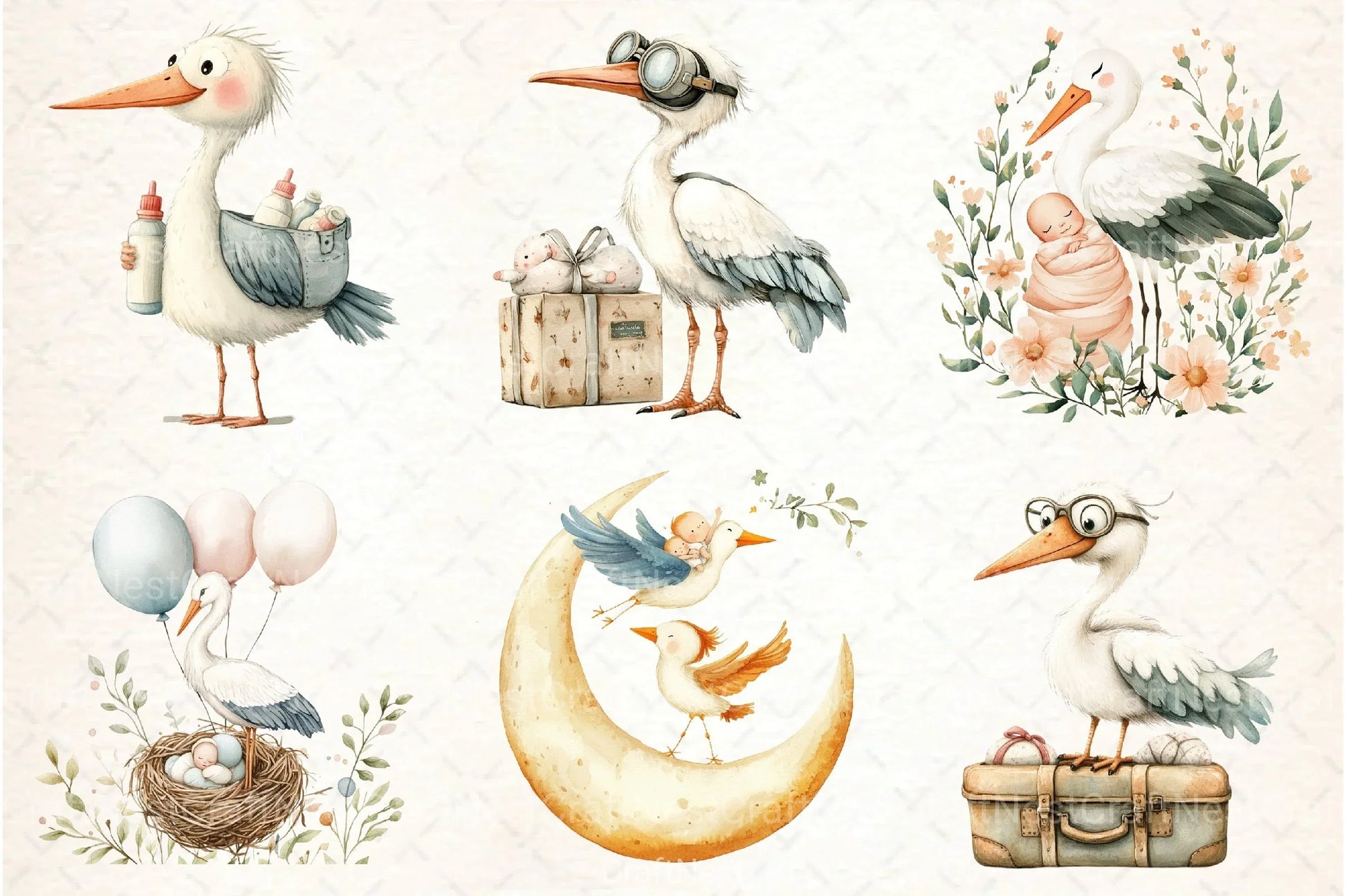 Stork Baby Delivery Clipart Bundle 2 - CraftNest - Digital Crafting and Art
