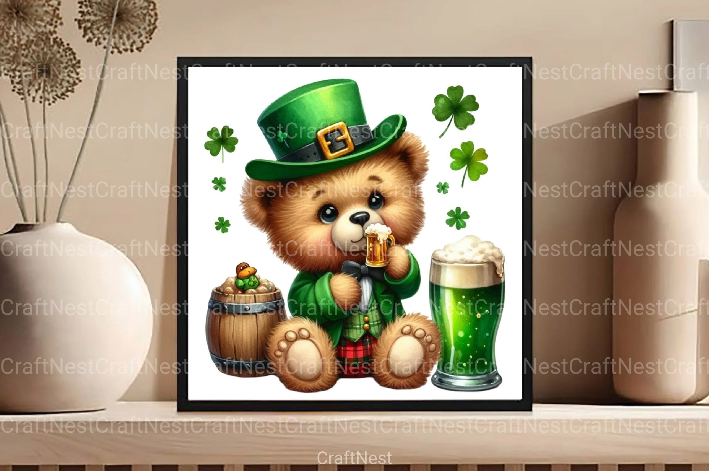 St. Patrick's Day Teddy Bear Drinking Beer Clipart Bundle - CraftNest - Digital Crafting and Art