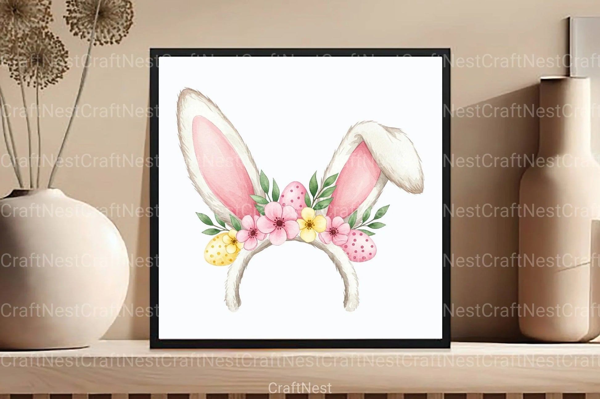 Bunny Ears with Flowers Clipart Bundle - CraftNest - Digital Crafting and Art