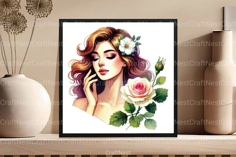 Spring White Roses & Woman Clipart Bundle 1 - CraftNest - Digital Crafting and Art