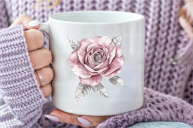 Blush and Silver Glam Roses Clipart Bundle 4 - CraftNest - Digital Crafting and Art