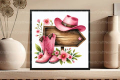 Wooden Sign with Pink Cowboy Hat Clipart Bundle - CraftNest - Digital Crafting and Art
