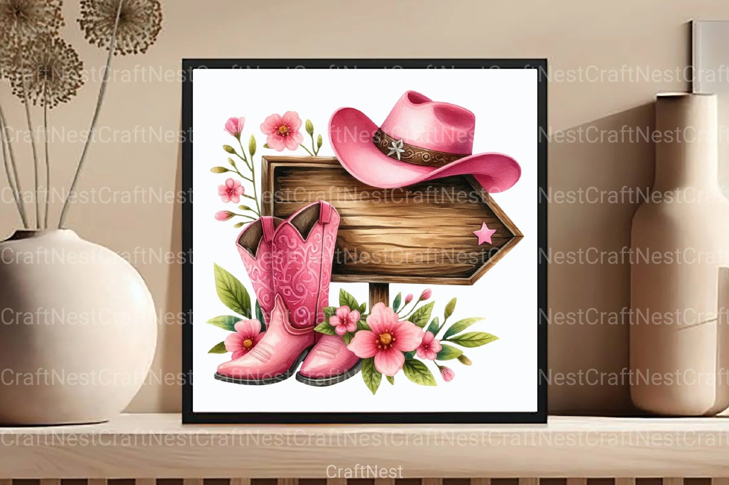 Wooden Sign with Pink Cowboy Hat Clipart Bundle - CraftNest - Digital Crafting and Art