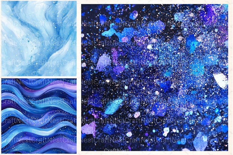Blue Holographic Glitter Digital Paper - CraftNest - Digital Crafting and Art
