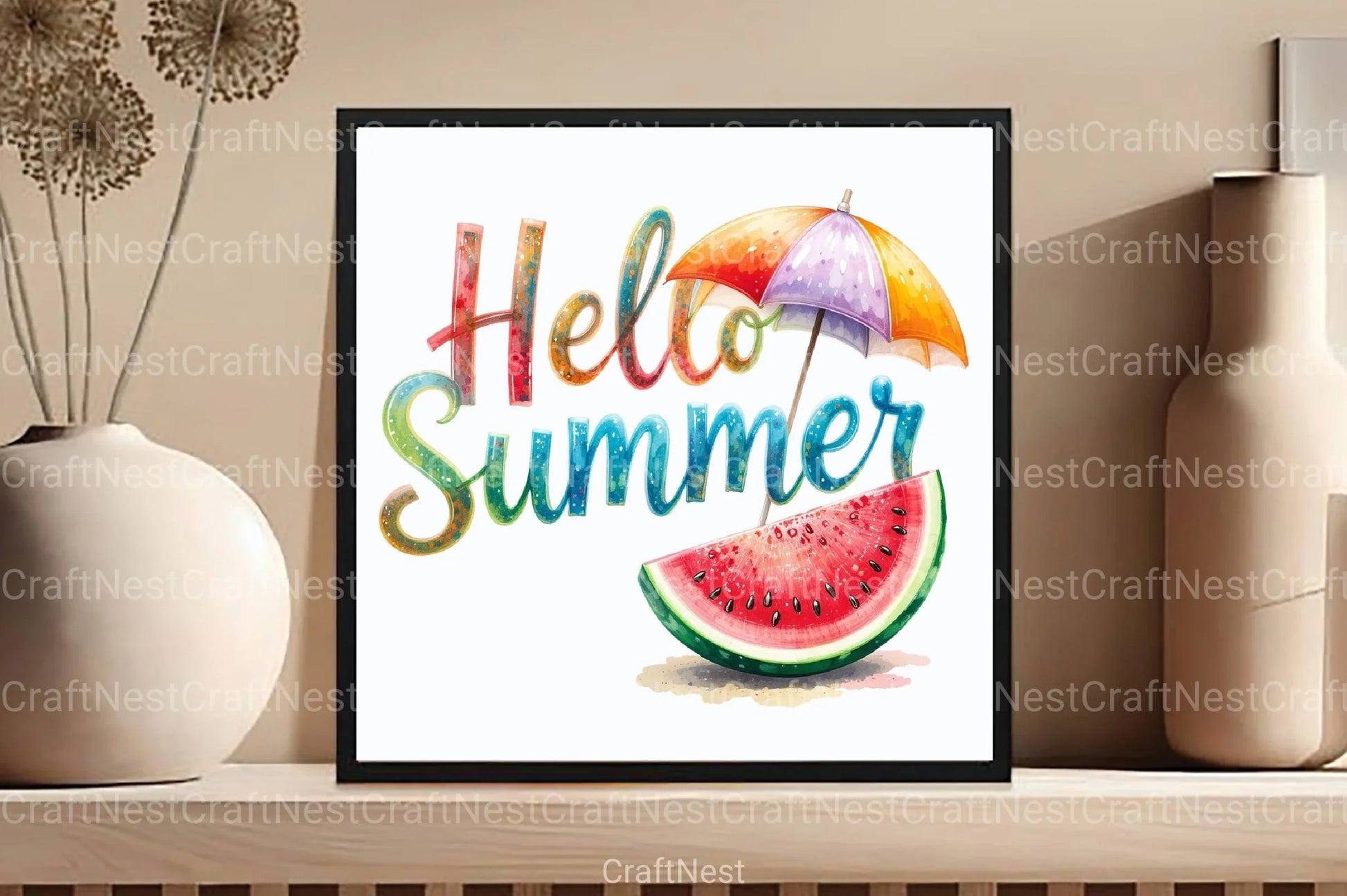 Watercolor Hello Summer Clipart Bundle - CraftNest - Digital Crafting and Art