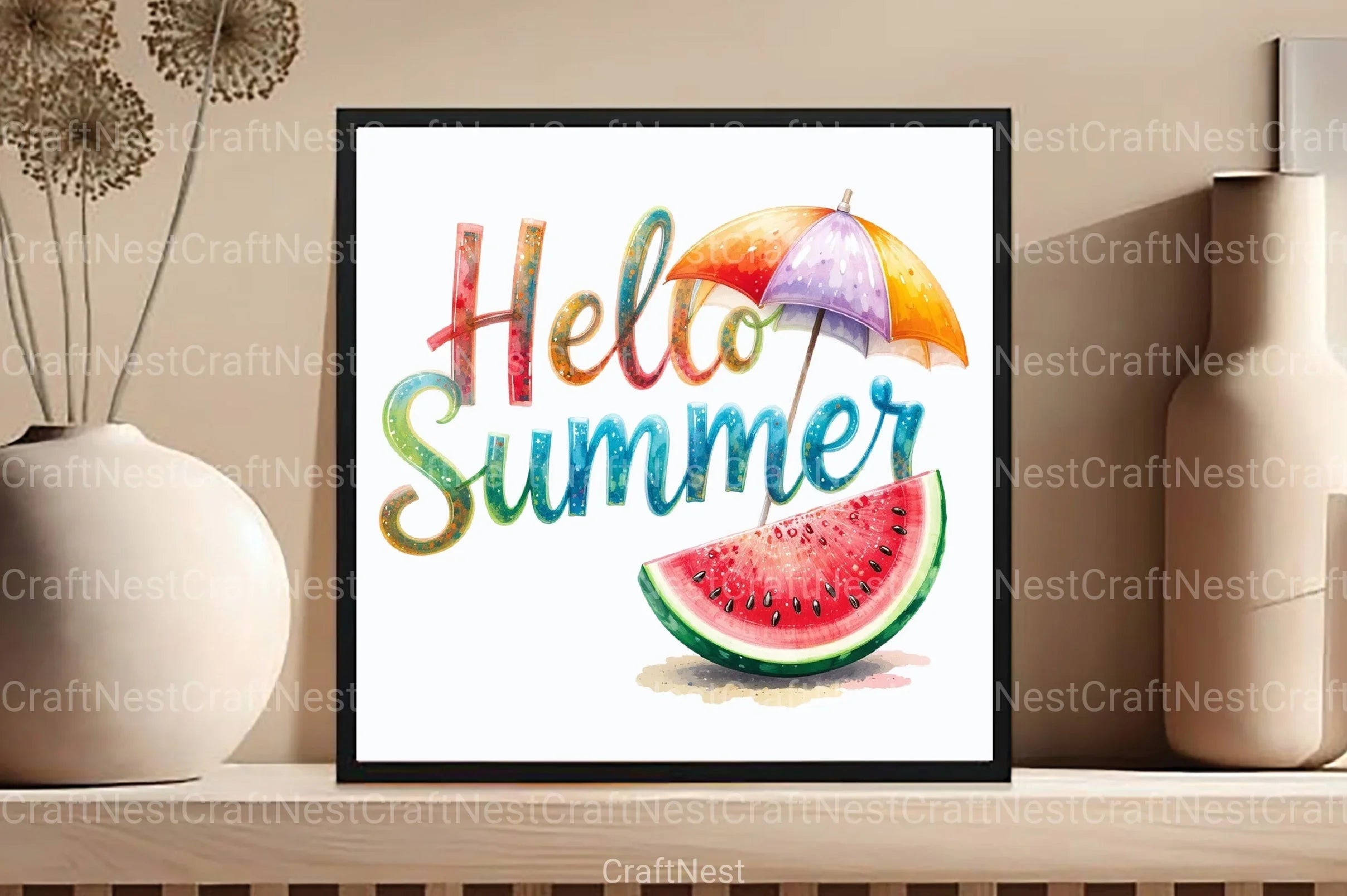Watercolor Hello Summer Clipart Bundle - CraftNest - Digital Crafting and Art