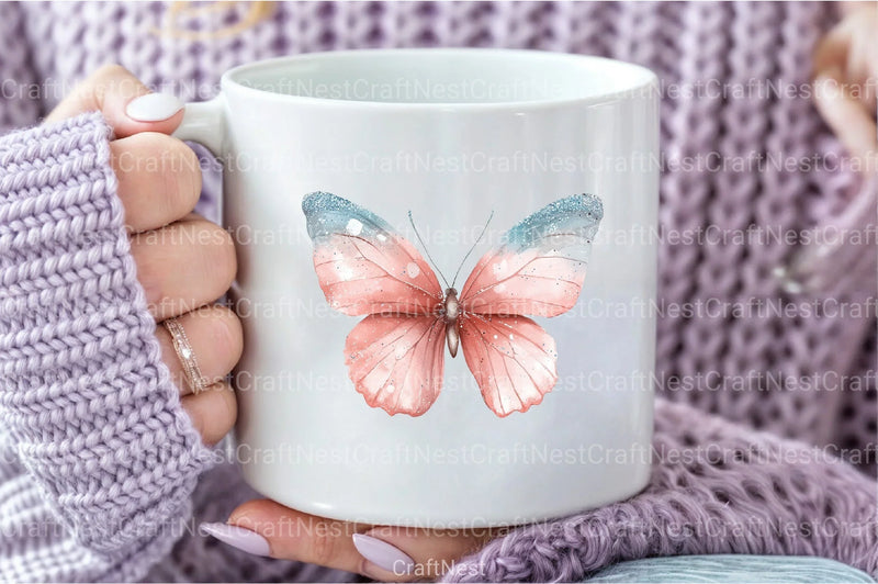 Blush Blue Glitter Butterflies Clipart Bundle - CraftNest - Digital Crafting and Art