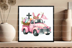 Pink Checkered Truck with Bunny Ears Clipart Bundle 90 - CraftNest - Digital Crafting and Art