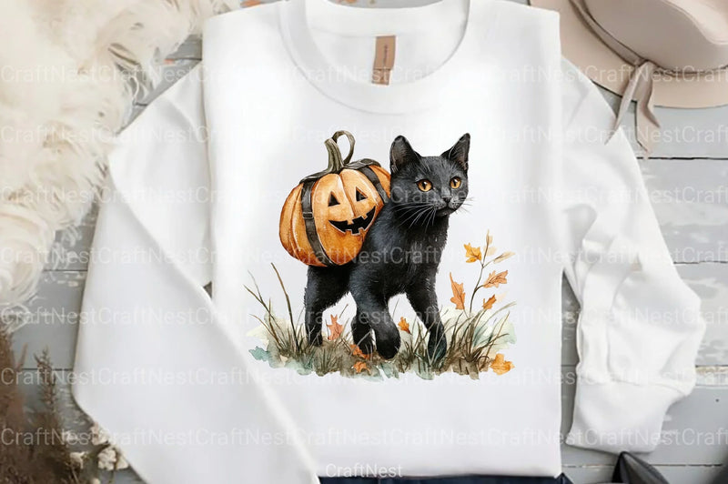 Fall Autumn Black Cat Clipart Bundle 1 - CraftNest - Digital Crafting and Art