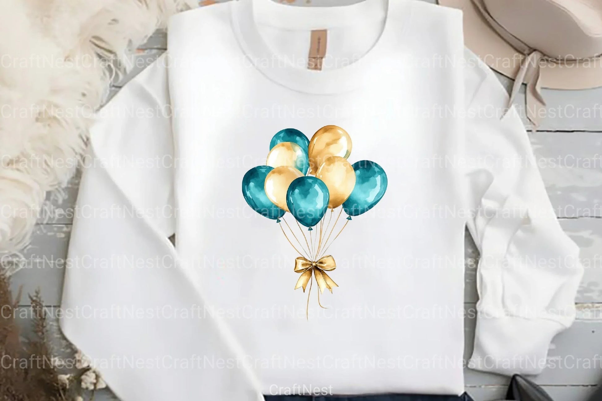 Teal and Gold Balloons Clipart Bundle - CraftNest - Digital Crafting and Art