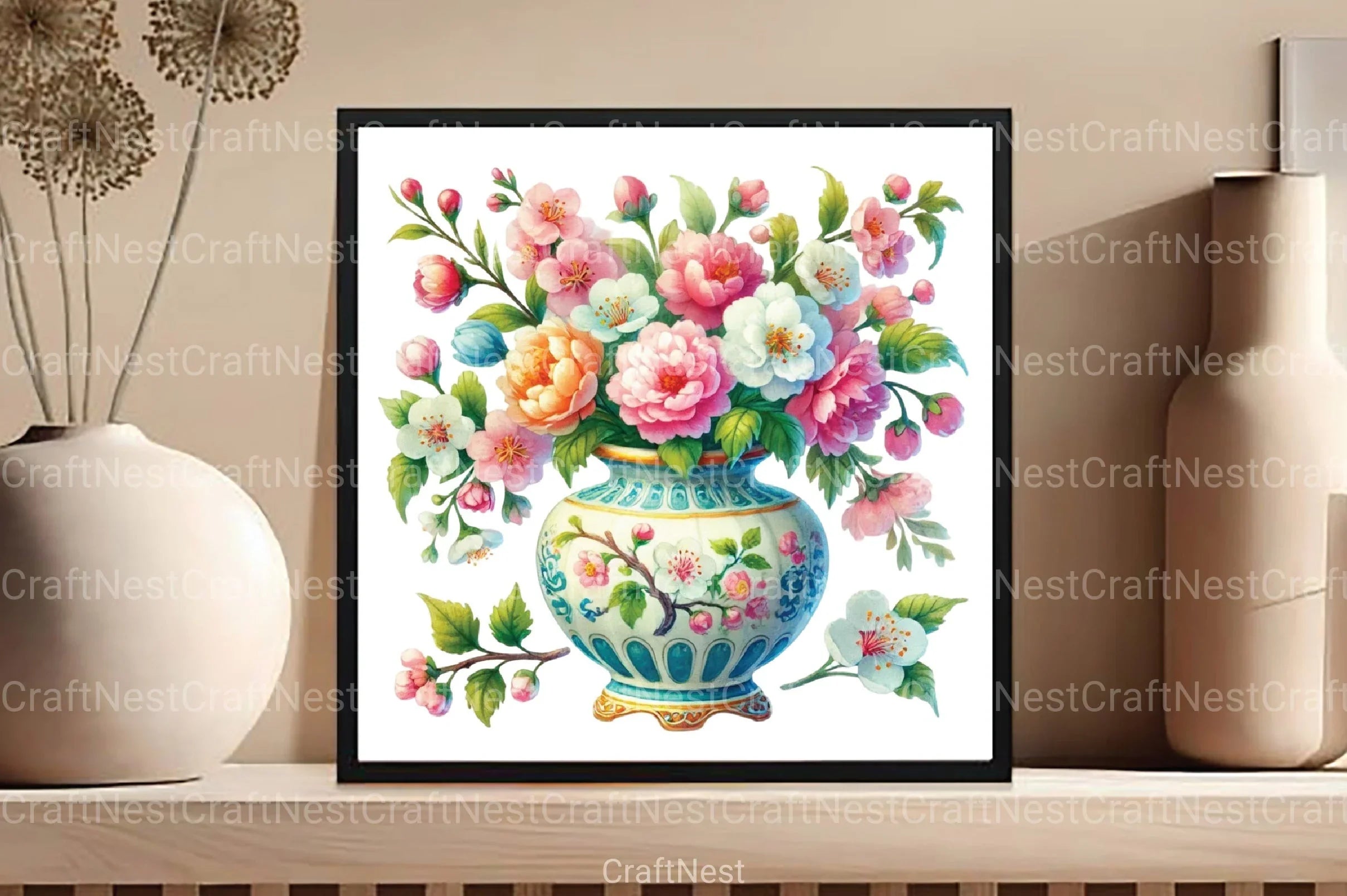 Blue Chinoiserie Spring Clipart Bundle - CraftNest - Digital Crafting and Art