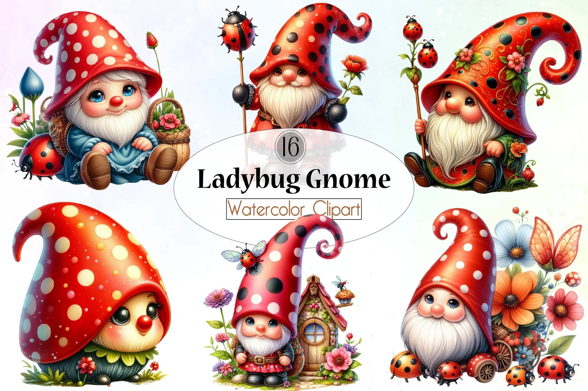 Ladybug Gnome Clipart Bundle - CraftNest - Digital Crafting and Art