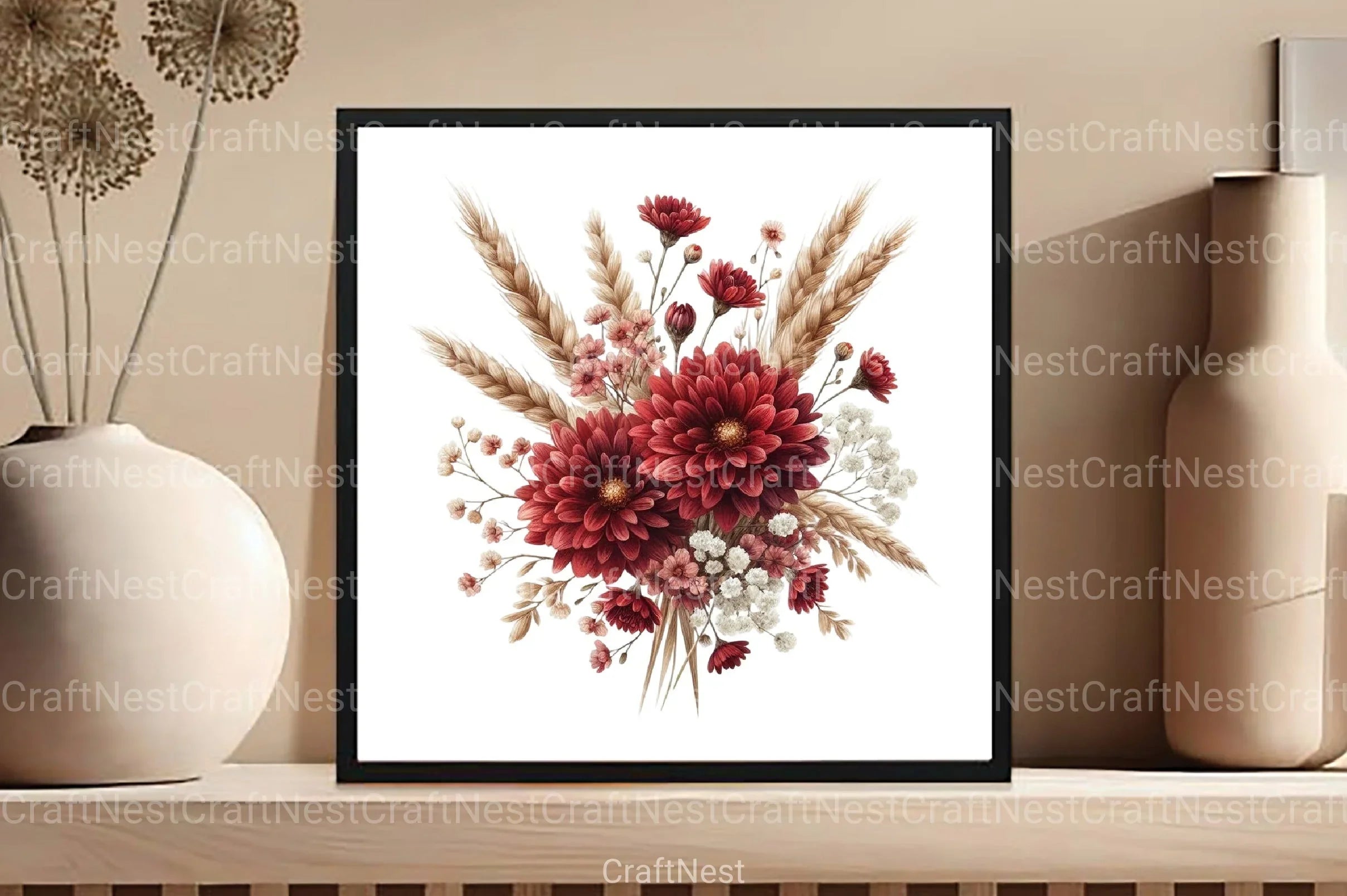 Fall Boho Bouquet Flower Clipart Bundle - CraftNest - Digital Crafting and Art