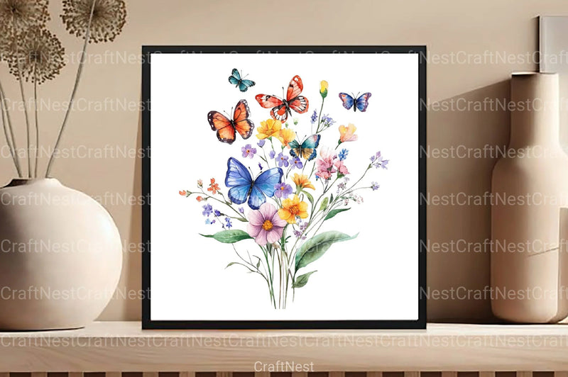 Butterfly Flowers Clipart Bundle 99 - CraftNest - Digital Crafting and Art