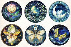 Lunar Moth & Moon Stained Glass Clipart Bundle - CraftNest - Digital Crafting and Art
