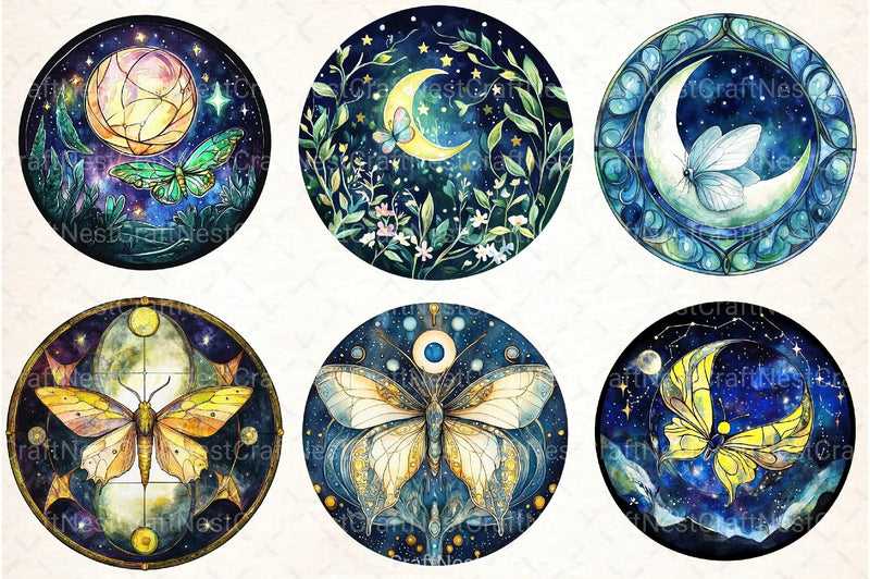 Lunar Moth & Moon Stained Glass Clipart Bundle - CraftNest - Digital Crafting and Art