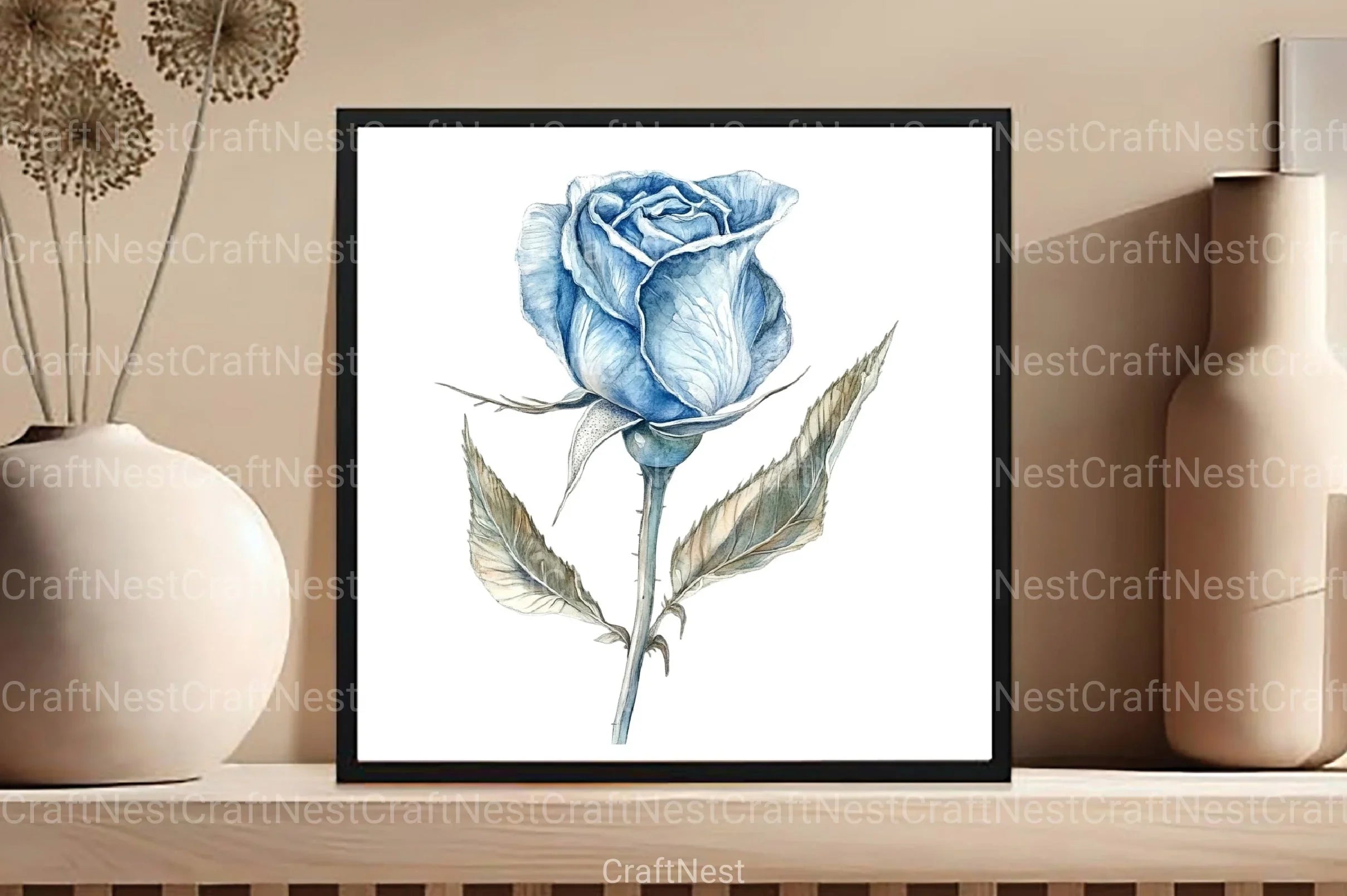 Baby Blue & Silver Glam Roses Clipart Bundle - CraftNest - Digital Crafting and Art