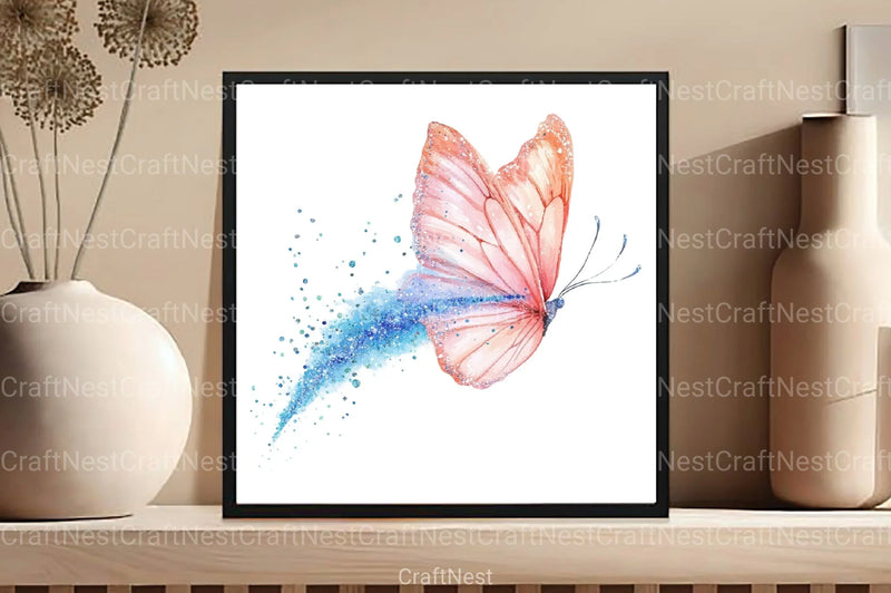 Blush Blue Glitter Butterflies Clipart Bundle - CraftNest - Digital Crafting and Art