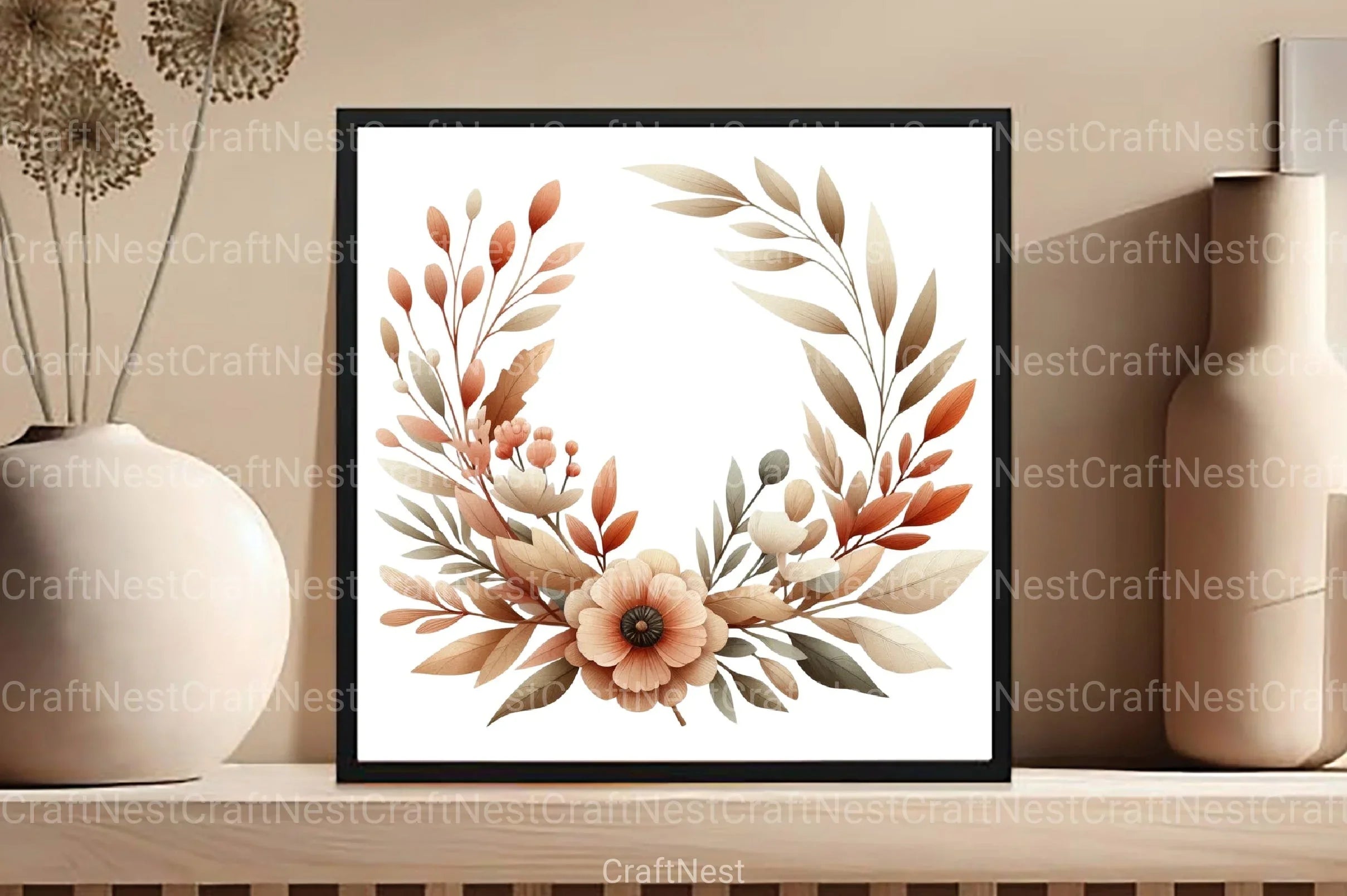 Boho Floral Frame Border Wreath Clipart Bundle - CraftNest - Digital Crafting and Art
