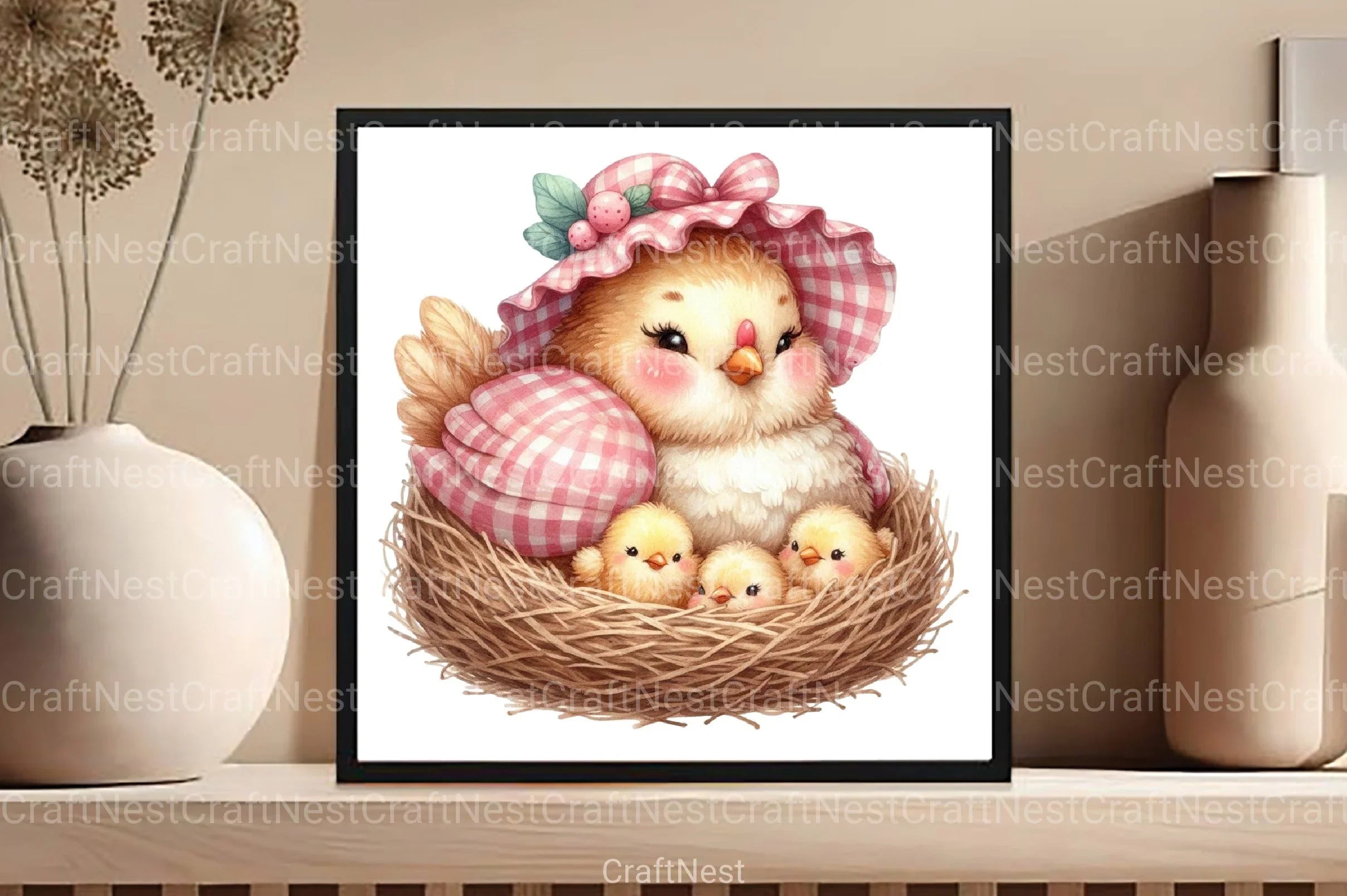 Pink Gingham Hen Mother's Day Clipart Bundle - CraftNest - Digital Crafting and Art