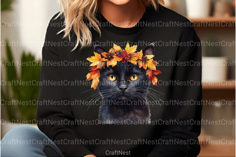 Fall Autumn Black Cat Clipart Bundle 1 - CraftNest - Digital Crafting and Art