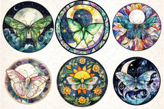 Lunar Moth & Moon Stained Glass Clipart Bundle - CraftNest - Digital Crafting and Art