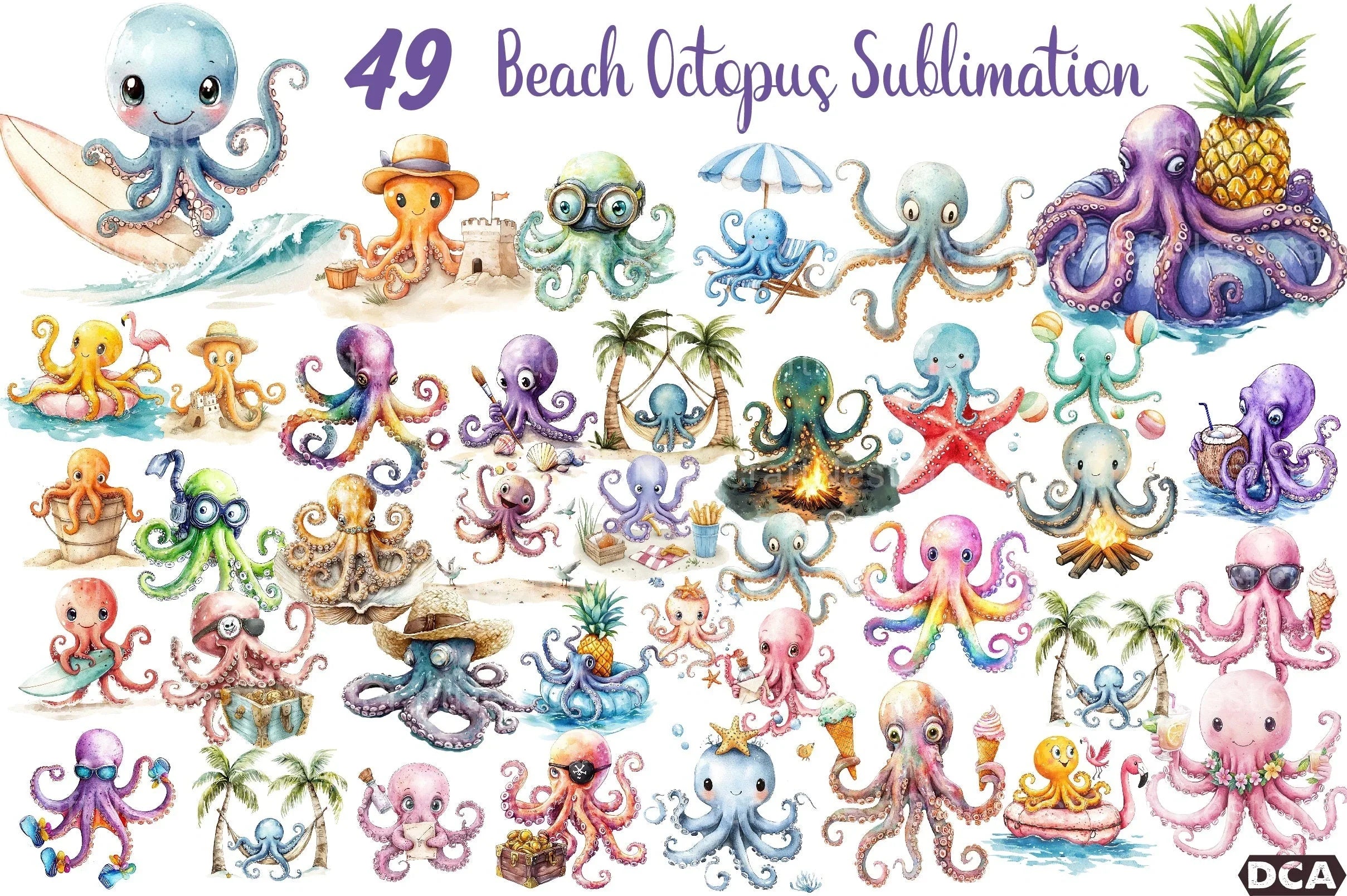 Summer Beach Octopus Clipart Bundle - CraftNest - Digital Crafting and Art