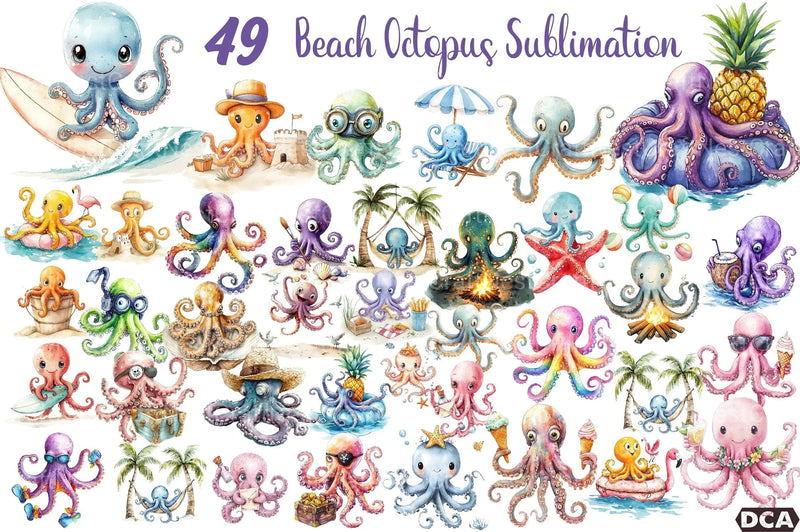 Summer Beach Octopus Clipart Bundle - CraftNest - Digital Crafting and Art