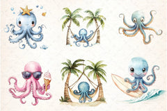 Summer Beach Octopus Clipart Bundle - CraftNest - Digital Crafting and Art