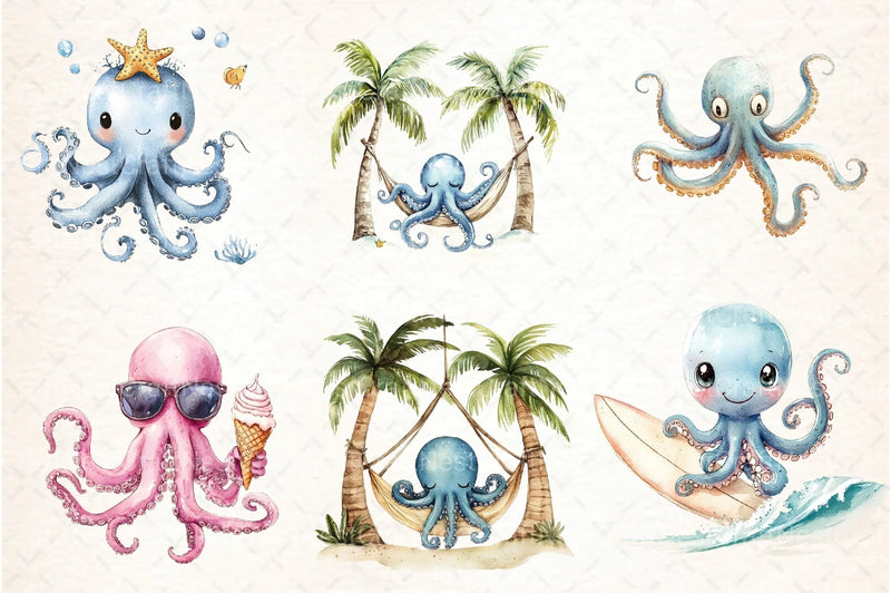 Summer Beach Octopus Clipart Bundle - CraftNest - Digital Crafting and Art