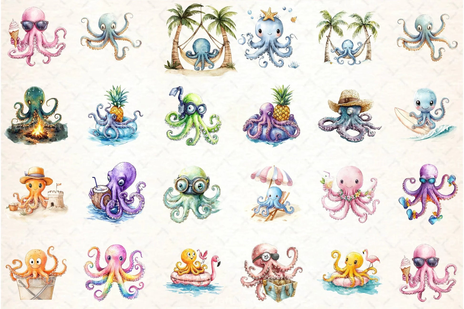 Summer Beach Octopus Clipart Bundle - CraftNest - Digital Crafting and Art