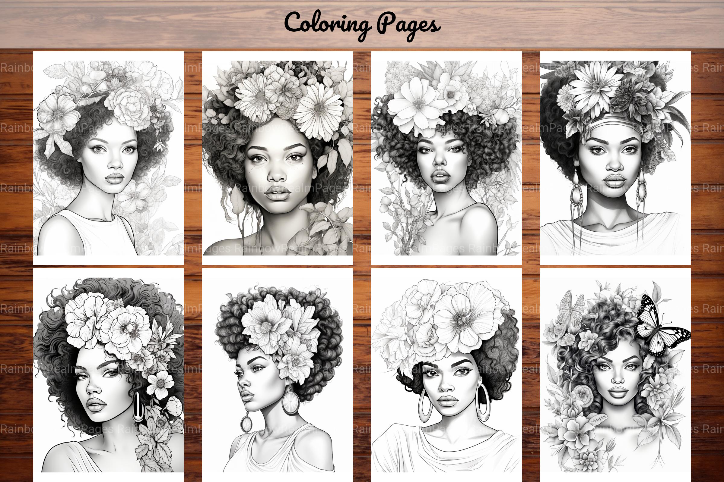 African Black Woman Adult Coloring Book