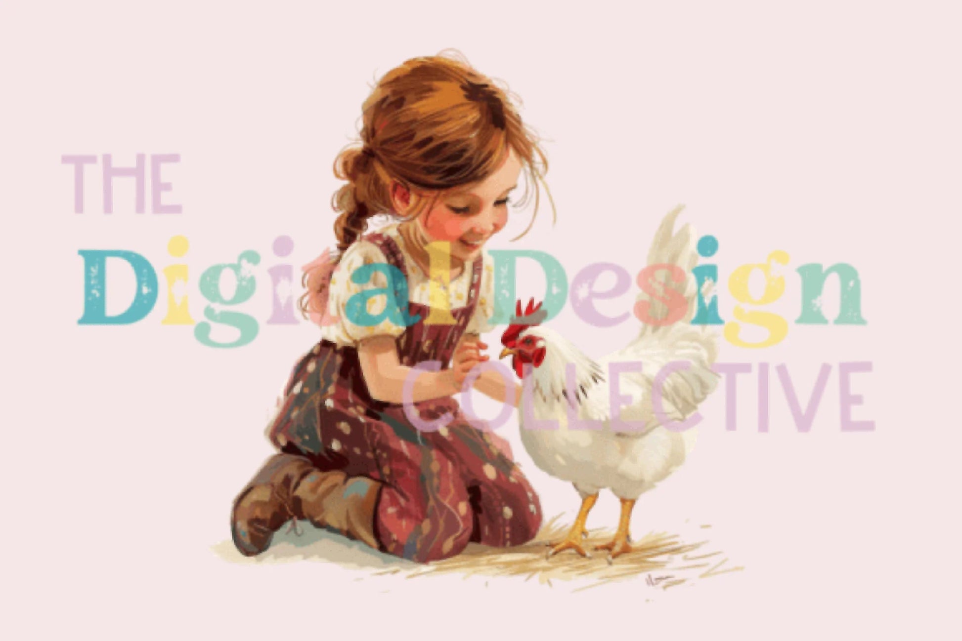 Charming Little Girl with Chicken Clipart Bundle - CraftNest - Digital Crafting and Art