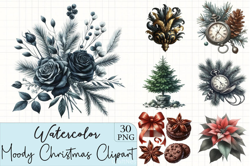 Moody Christmas Clipart Bundle 3 - CraftNest - Digital Crafting and Art