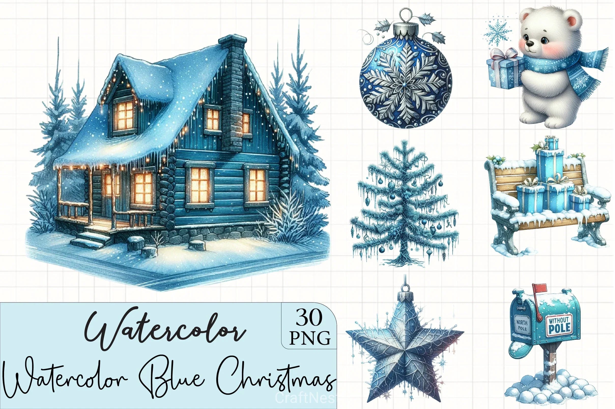 Blue Christmas Clipart Bundle 6 - CraftNest - Digital Crafting and Art