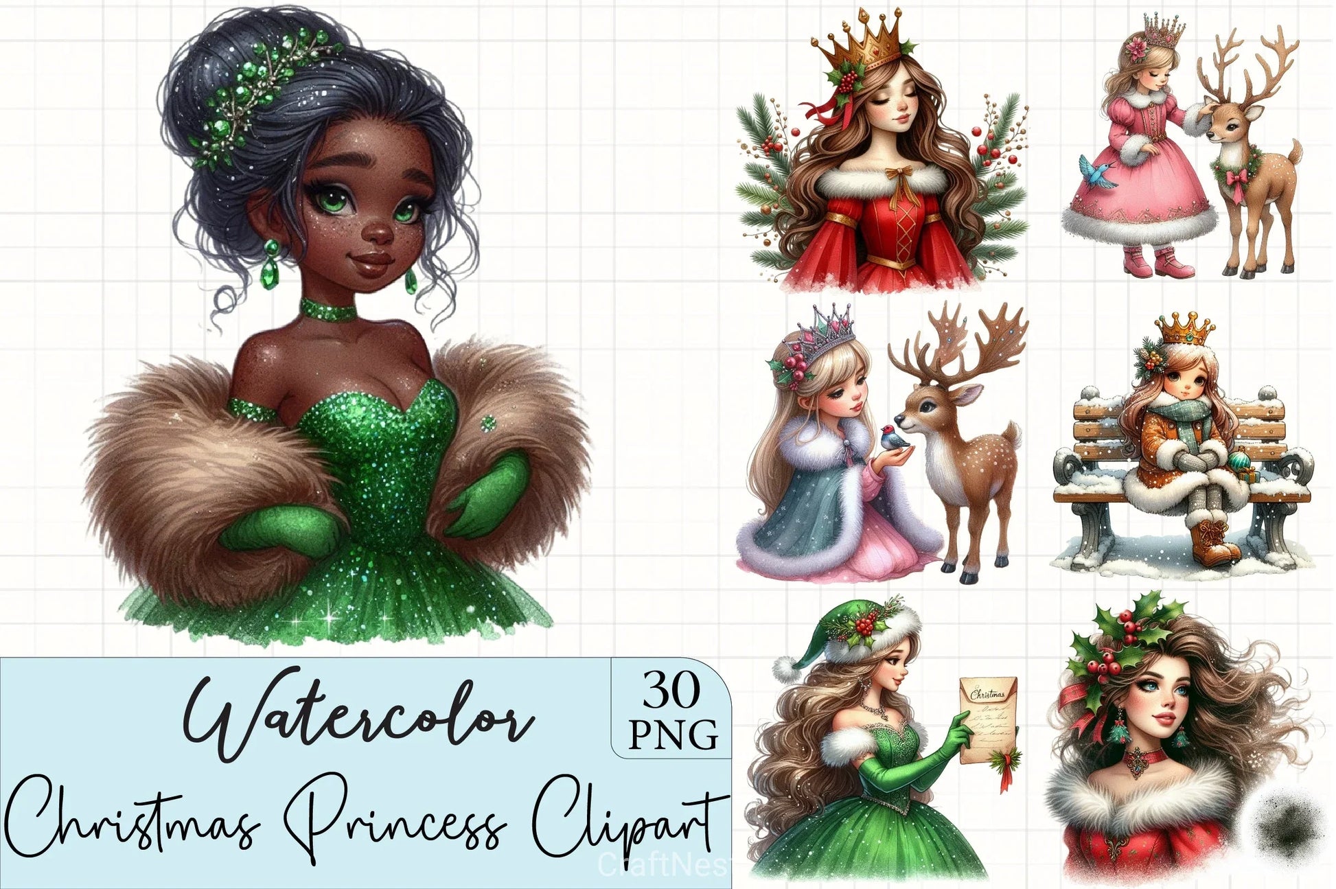 Christmas Princess Clipart Bundle - CraftNest - Digital Crafting and Art