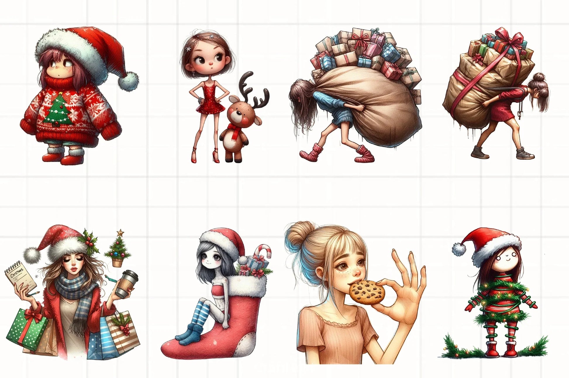 Christmas Funny Skinny Girl Clipart Bundle - CraftNest - Digital Crafting and Art